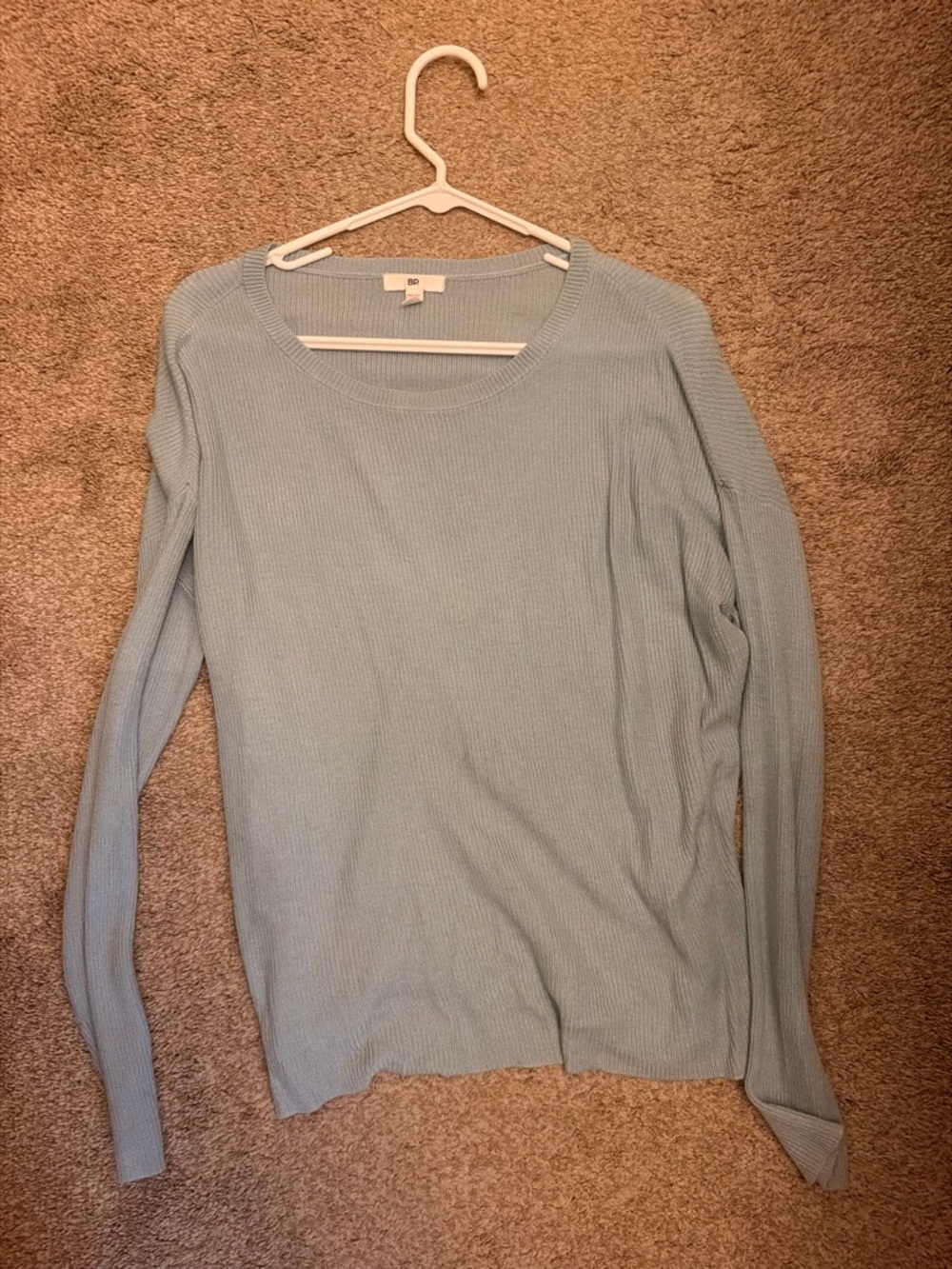 bp Pale Blue Ribbed Crewneck Sweater